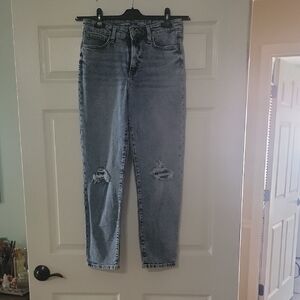 Old Navy High-Rise Washed Gray Distressed Mom Jeans